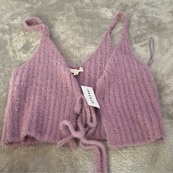 LA Hearts PacSun Women's Lavender Fuzzy Purple Tank Top Crop Shirt - Picture 3 of 12